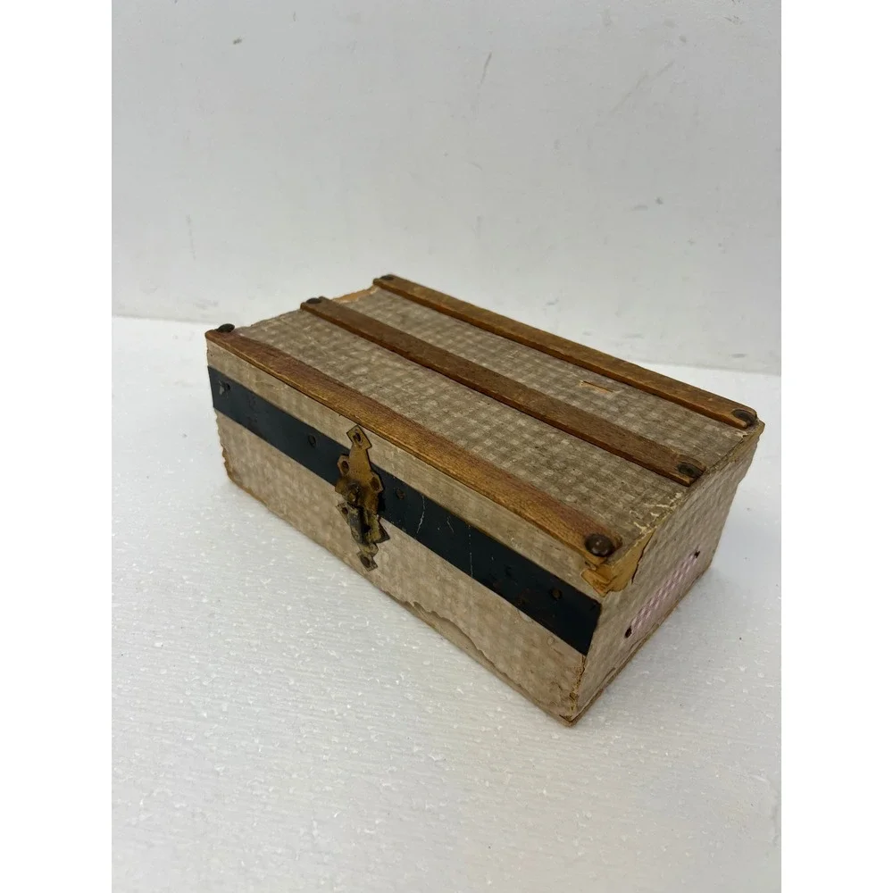 Wood Dollhouse Steamer Trunk Miniature Antique Storage Box Chest SALESMAN SAMPLE
